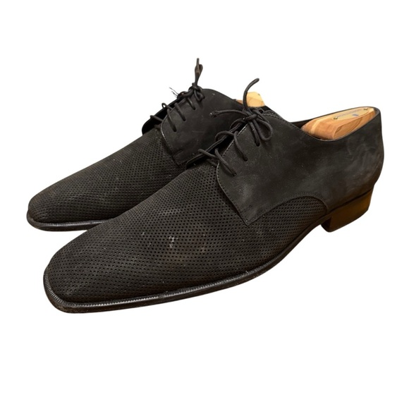 Moreschi Other - Moreschi Suede Perforated Lace Up Oxford Dress Shoe Men Sz 10.5 Black Square Toe